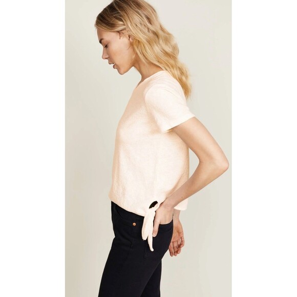 Madewell Women’s Ivory Short Sleeve Textured & Thread Modern Side-Tie Top Sz L - Picture 2 of 7
